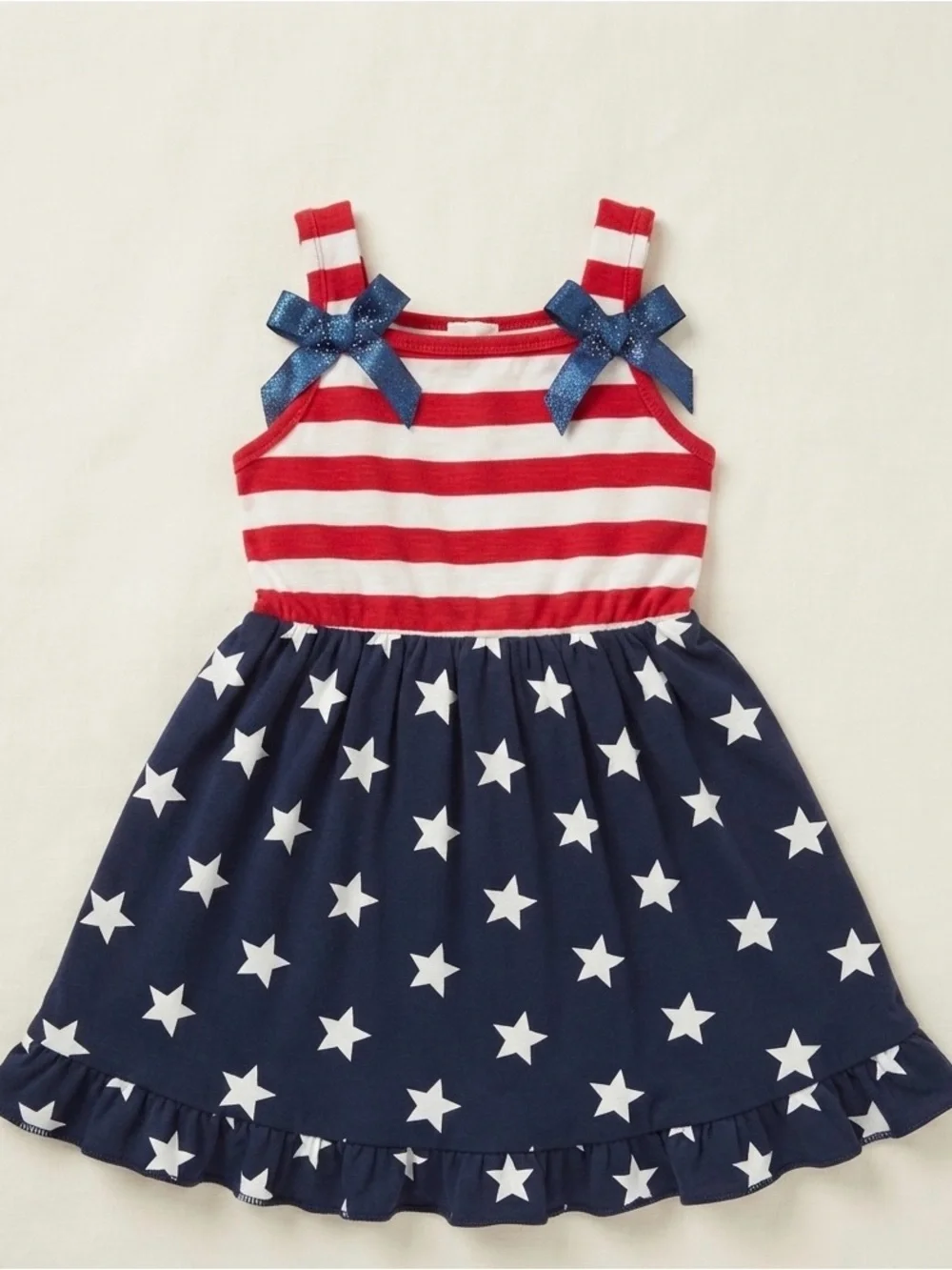 Girls' Red & Navy Star Print Striped Tank Dress